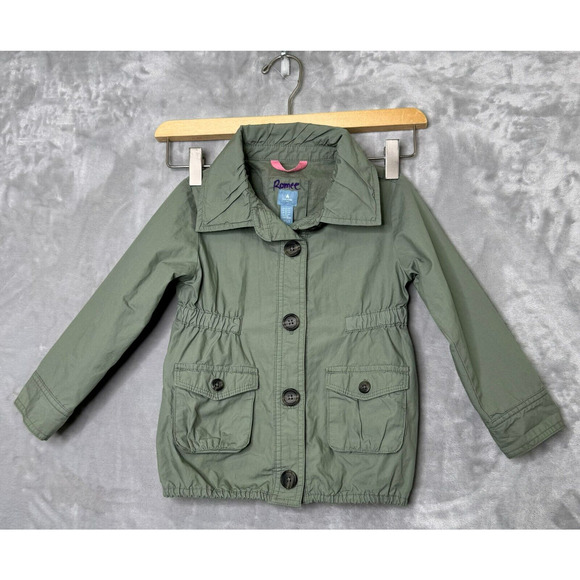 Baby GAP Utility Jacket 4 Years Summer Sage Green Button Front Pockets Lined - Picture 2 of 8